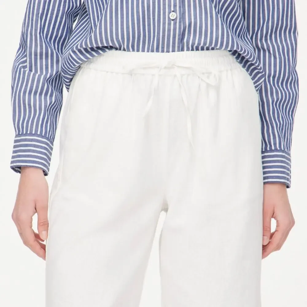 J.Crew Linen Blend Slim Wide Leg Drawstring Pant Sz 14 White Pull On Relaxed Fit